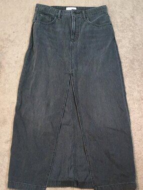 Free People/Denim Maxi Skirt/Women 28 Black Front Slit Boho Western Festival Ski
